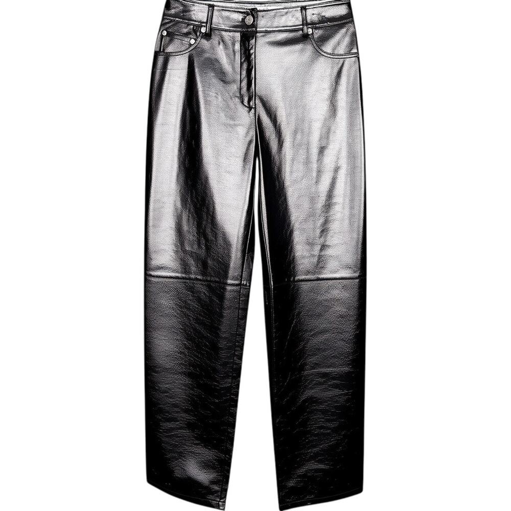 NA-KD Black Vegan Faux Leather Pleather High Rise Bootcut Flared Pants EU 36